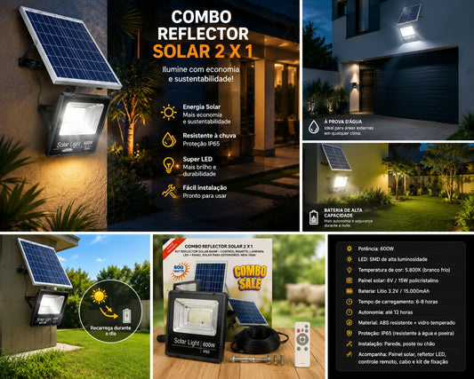 KIT 2 X 1 Lampara Solar 600W (2 COMBOS)